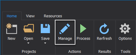 ApexSQL Pump Home tab with Manage button