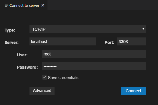 Connect to server dialog