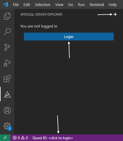 Different login options of the extension in VS Code