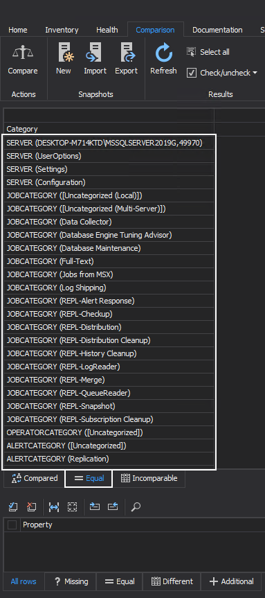 Equal SQL Server properties 