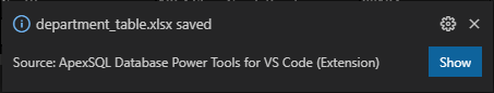 Notification about successfully exported and saved data from the result set from VS Code extension