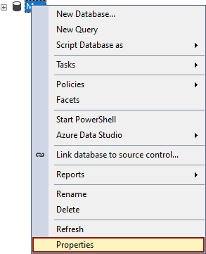 Right-click context menu in the Object Explorer panel for Azure SQL Database
