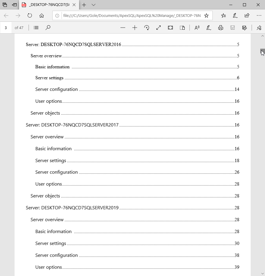 SQL Server documentation opened via PDF compatible tool