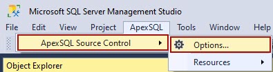 The Options command from ApexSQL Source Control submenu