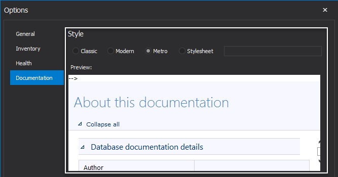 Visual display of documentation styles