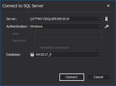 Connect to SQL Server window