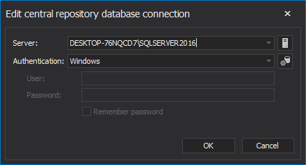 Edit central repository database connection for SQL manage instance tool