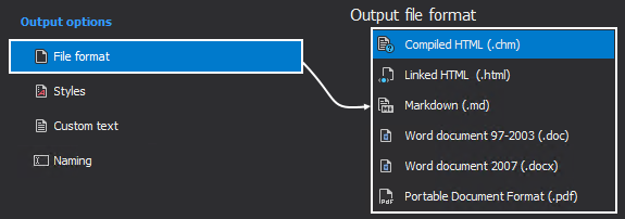 Select desired file format in which database documentation will be generated