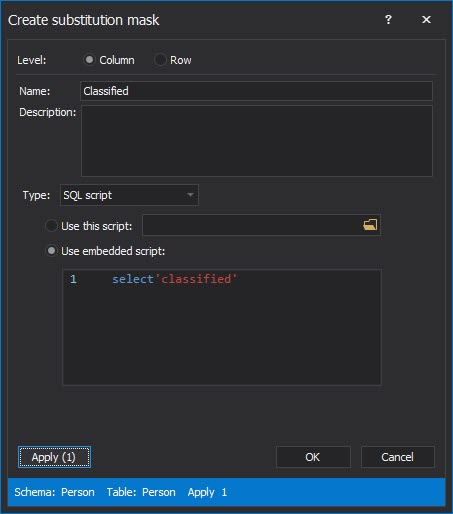 Use embedded script option in the Create substitution mask window