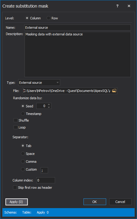 The Apply button in the Create substitution mask window