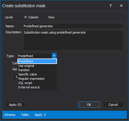 The Create substitution mask window