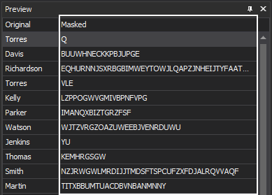 The example data masked with a random generator