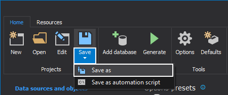 The Save button is used to save the project