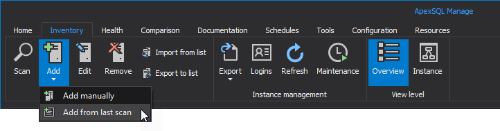 Add SQL instances from the last scan