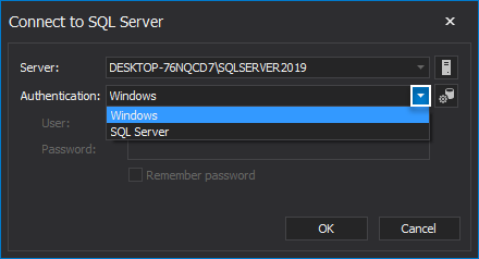 Choose SQL Server Authentication mode