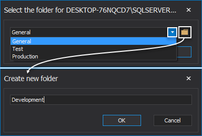 Select folder for new SQL instance