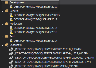 Server panel in the SQL manage instance tool