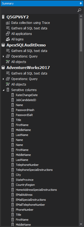 ApexSQL Audit configuration summary