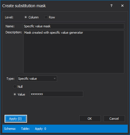 The Apply button in the Create substitution mask window