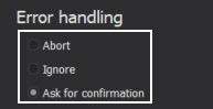 the Error handling options under the Package sub-tab