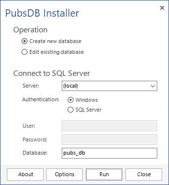 The executable installer that will create a SQL database