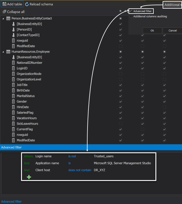 Advanced auditing filters