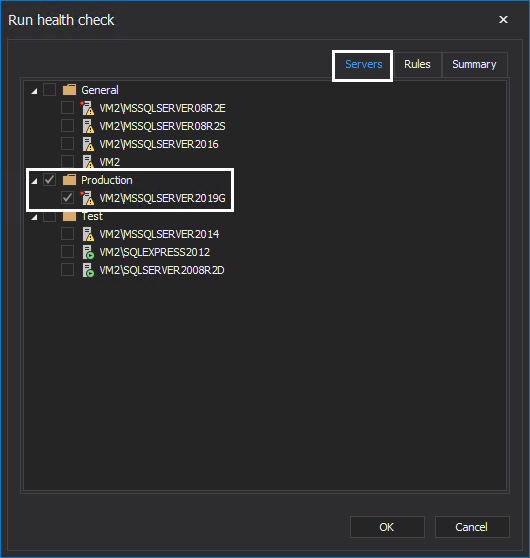 Selection of SQL Server for health check