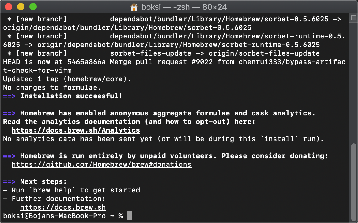 Successful Homebrew installation