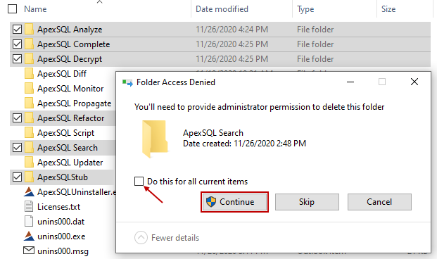 ApexSQL add-in folders from Program Files