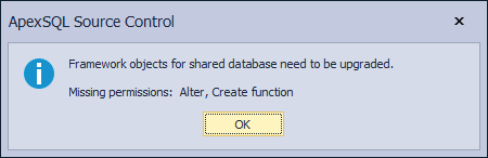 Missing permissions for shared database - Azure SQL Database and Amazon RDS for SQL Server framework objects upgrade