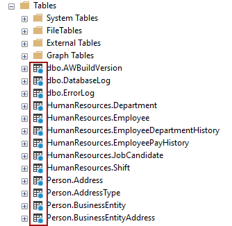 Object status icon for a table without data linked