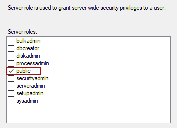Server roles for user