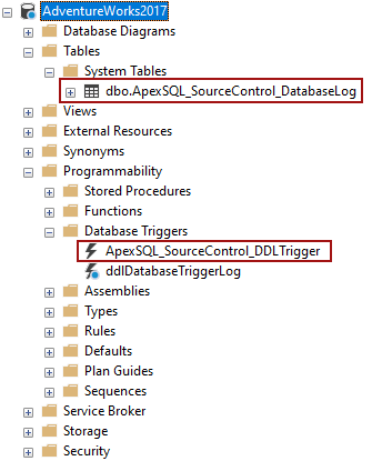 SQL Server and Amazon RDS for SQL Server framework objects in ApexSQL Source Control 2019