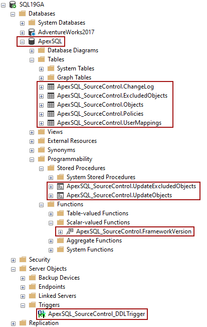 SQL Server framework objects the shared database after the upgrade in ApexSQL Source Control 2021