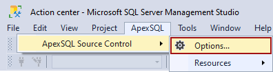 The Options command in the ApexSQL Source Control menu