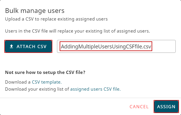Attach CSV file which contains users 
