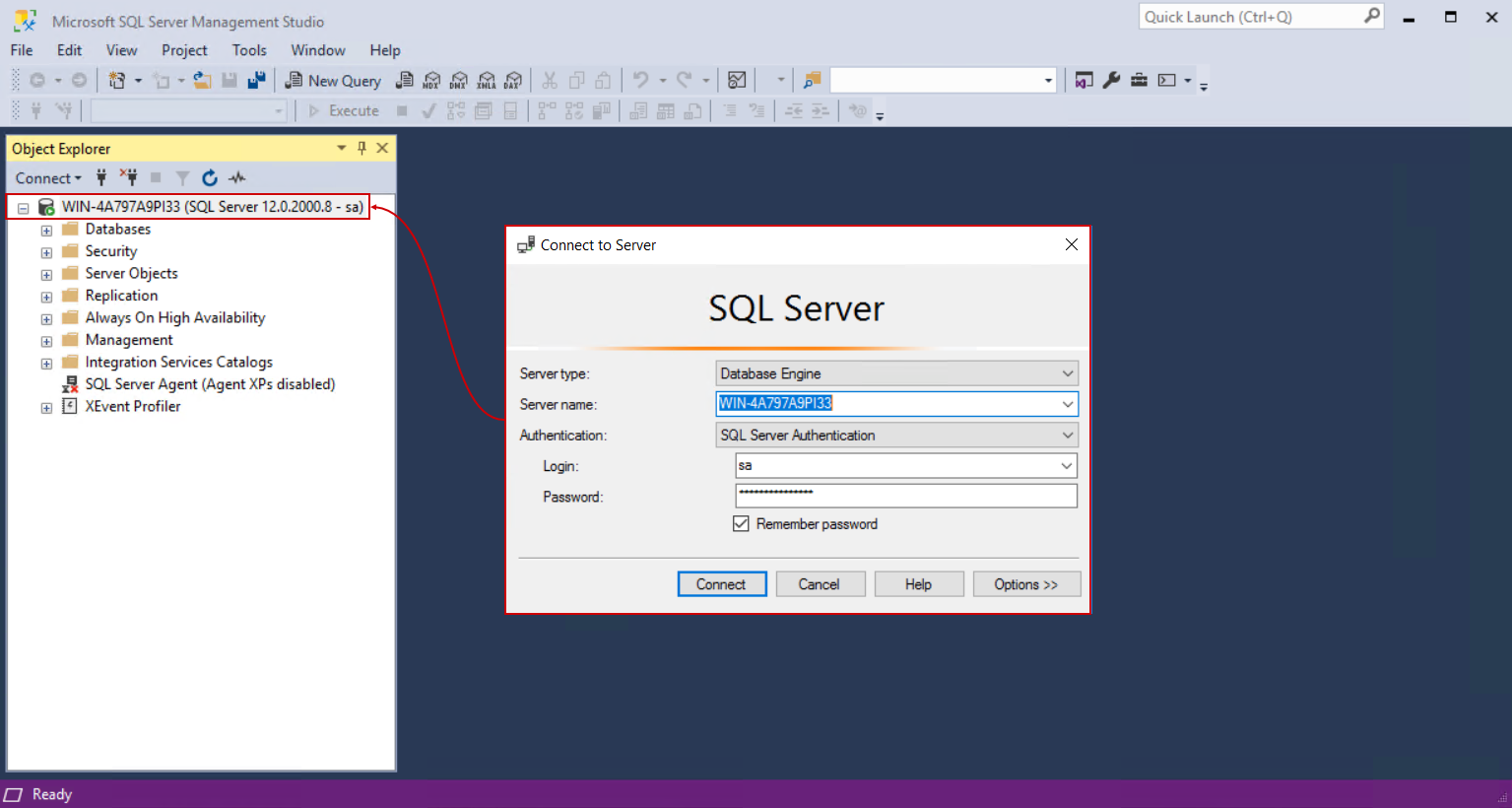 Connect to the SQL Server hosting the SQL auditing central repository 