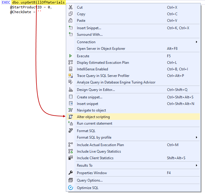 Context-sensitive right-click menu with Alter objects scripting option