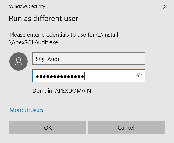SQL auditing account credentials to run installation