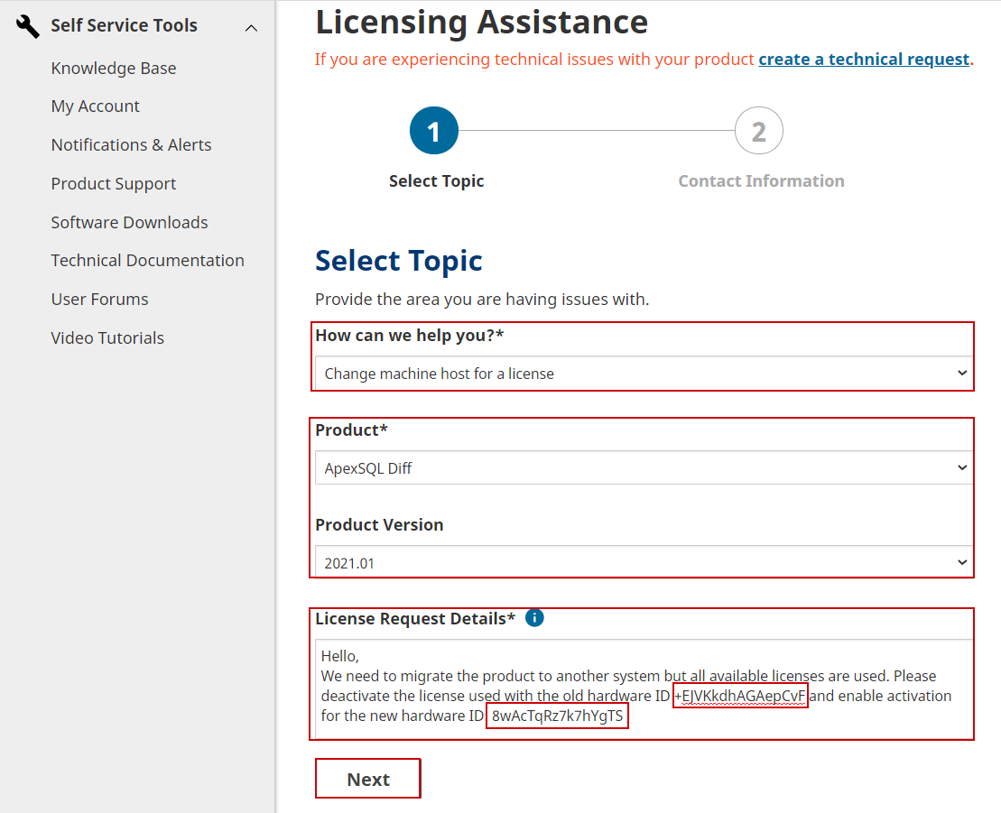 Migrating a license request form