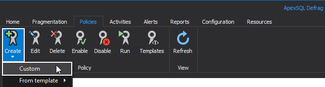 Create custom policy  in SQL index tool