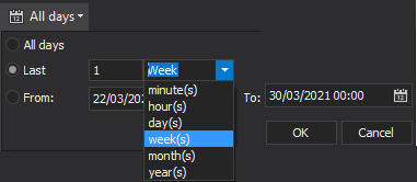 Relative time filter for date/time settings