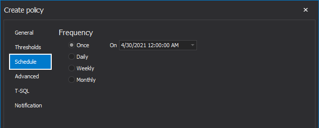 Set policy schedule in SQL index tool