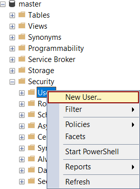 The New user form right click context menu
