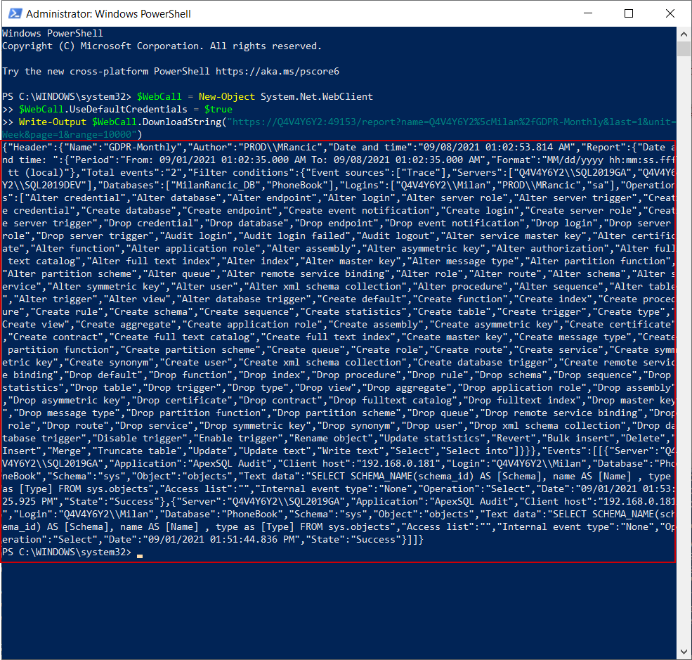 Raw auditing data imported in PowerShell